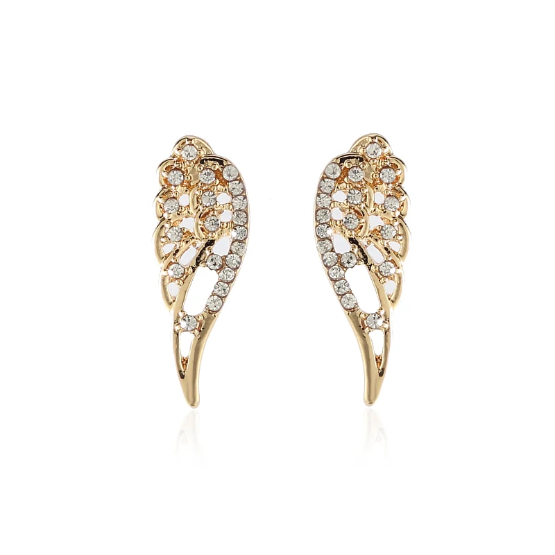 

New 14K Gold Plated European Delicate Diamanta Angle Wing Earrings For Women, Gold and rhodium and rose gold