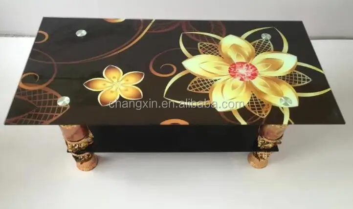 Modern Beautiful Flower Glass Coffee Table