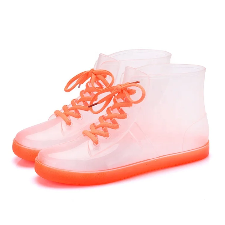 

Latest Arrival Women Rain Boots Transparent Lace Up gumboots small size women galoshes waterproof jelly wellington boots