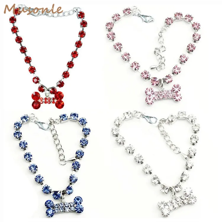 

Fashionable pet dog accessory rhinestone necklace jewelry collar for cat, Red , blue ,white