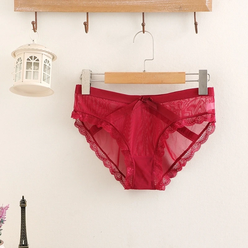 Low waist breathable young girls underwear sexy lace mesh transparent ladies panties