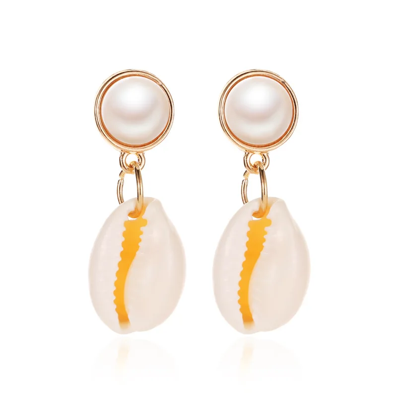 

Natural Sea Shell Round Pearl Earrings Bohemia Simple Gold Drop Earrings for Women Dangle Earrings Jewelry (KER390), Same as the picture