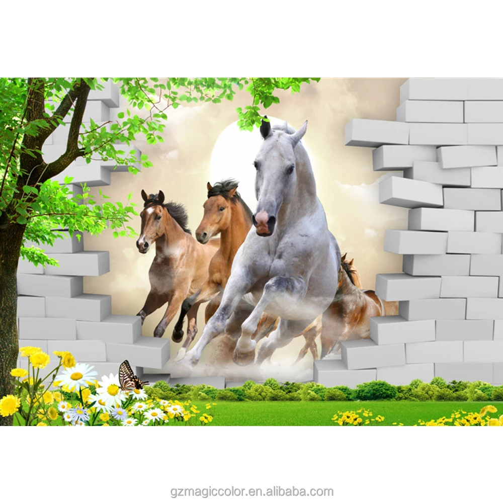 Cavallo in corsa con mattoni carta da parati murales 3d per la ...