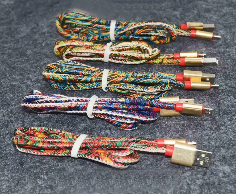 

Exw shenzhen Factoroy price Ethnic style hot colorful power cable random color data sync charge cable for iphone/Type-C/V8, As pics