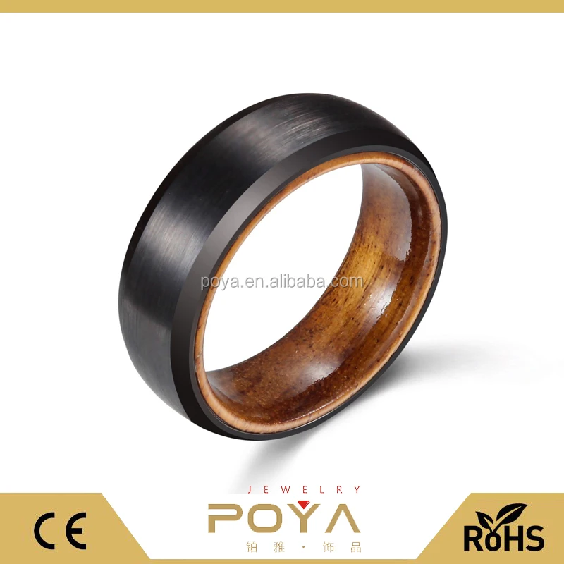 

POYA Men's 8mm Brushed Black Tungsten Ring with Wood Inner Wedding Ring
