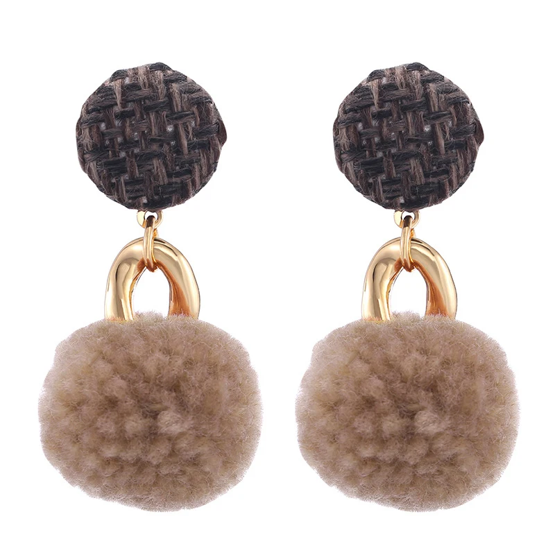 

2019 Korean New Winter Velvet Dangle Earrings For Women Round Sweet Pom Pom Fur Ball Drop Earring (KER203), Same as the picture