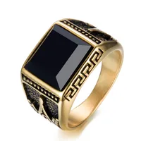 

Vintage Gold Plated Zircon Rings Designs for Men Titanium 316L Stainless Steel Masonic Ring Freemason Male Rings