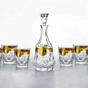 Image of Lead-Free Crystal Whiskey Glass Set/Whiskey Decanter set of 7 with gift box
