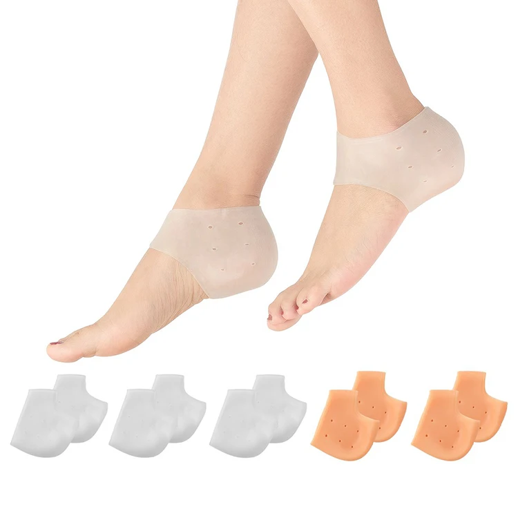 

Foot Care Anti Slip Cushion Pad Silicone Gel Heel Sock Protector for Heel Cracked, Nude, black, white