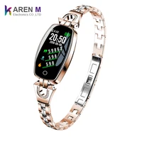

smart bracelet with heart rate blood pressure call reminder weather forecast H8 smart wristband for women Luxurious steel watch