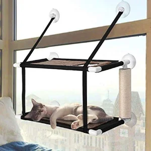 Fastuu Double Stack Cat Window Perch Hammock Window-Mounted Cat Bed, Suction Cup Hanging Pet Bunk Bed