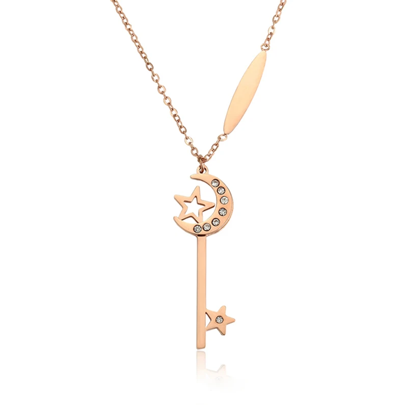 

necklace-00882 XUPING elegant stainless steel gold necklace key for women, Rose gold color