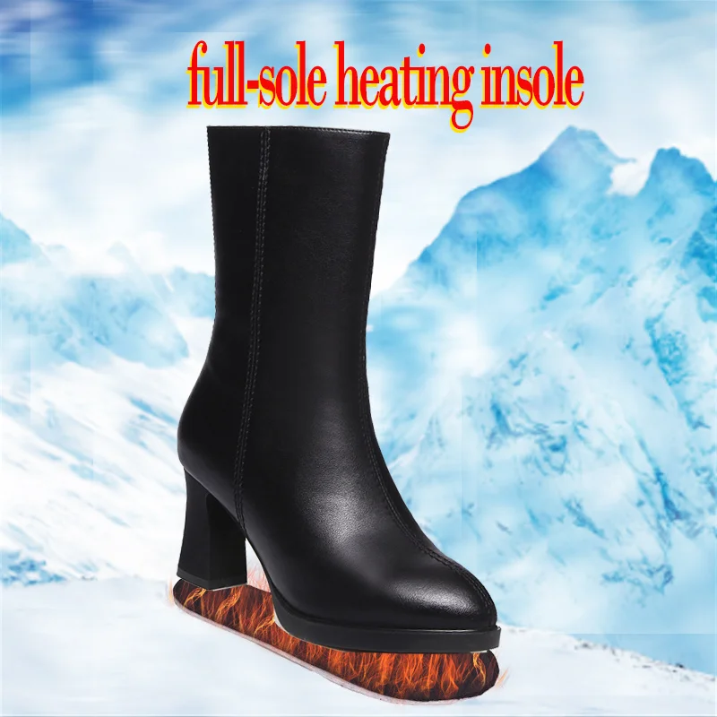 
OEM ODM New fashion Rechargeable battery heated women leather winter boots Electrically Heated Shoes 