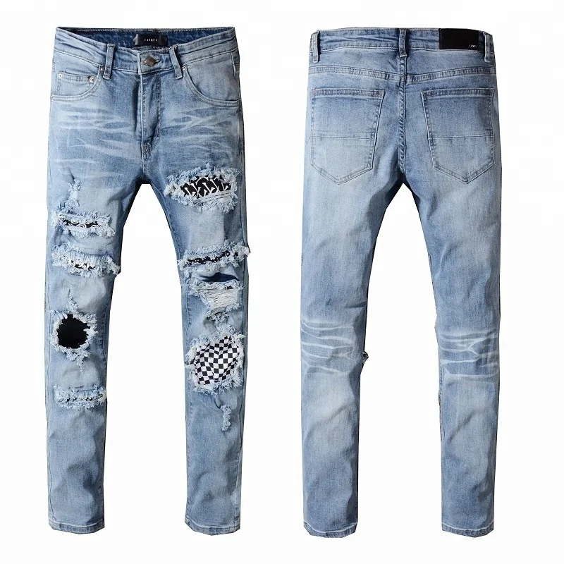 

OEM FOG skinny ripped Rips Bleach Blue patches dropshipping agent jeans