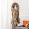 Factory Wholesale Plus Size Genuine Woman Knit Rabbit Fur Vest With Raccoon Fur trimming