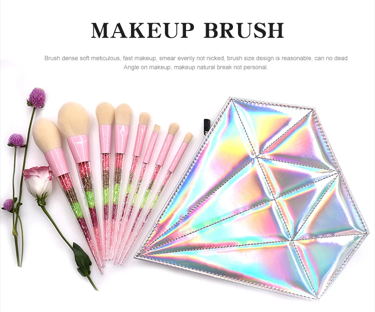 2018 New Pretty 8pcs Crystal Make Up Kit Diamond Shape Bag Rhinestone Refillable Makeup Brush Set