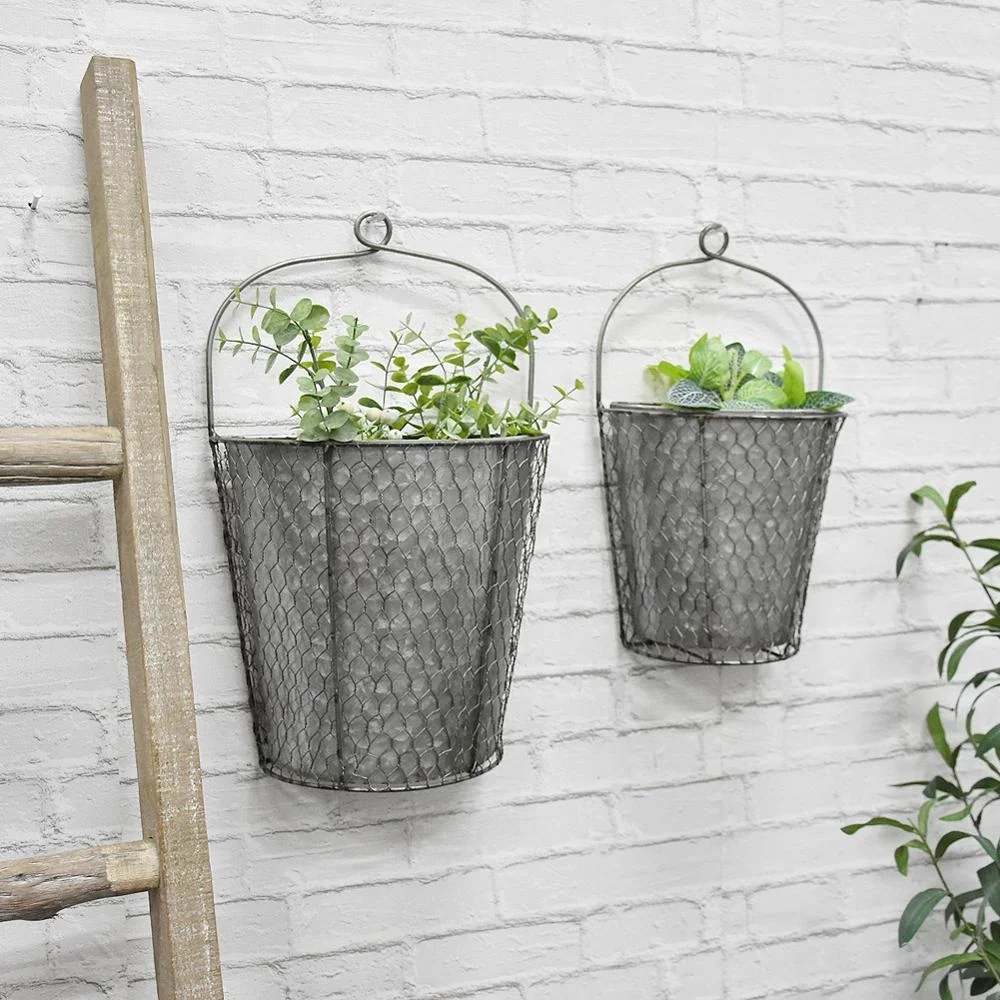 Farmhouse Garden Decor Half Round Bucket Metal Wall Planter Outdoor And Indoor Hanging