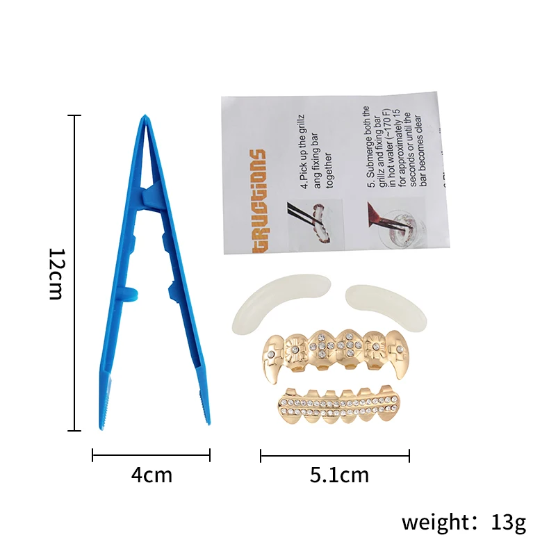 
Hot selling One Pair Teeth Grillz HipHop Gold Teeth full set [lower & upper hiphop grillz] with diamond 