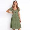 Summer fashion v-neck button wild pocket short-sleeved women dress wholesale