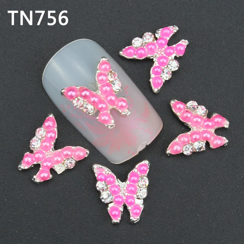 10pc Glitter Butterfly Rhinestones 3d Nail Art Decorations with Rose Alloy Nail Charms Jewelry for Nail