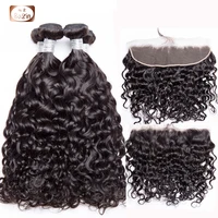 

Peruvian Water Wave Hair Bundles with Frontal Closure Human Hair Bundles With Closure Remy Hair Weave Extensions