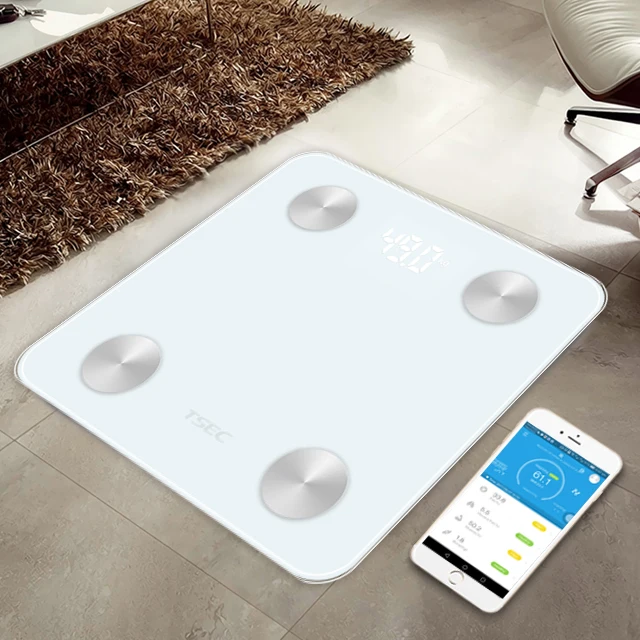 

Smartphone APP Portable Smart Digital Weight Personal Bluetooth body fat Scale with Tempered Glass, Free iOS Android App, White, Customized color