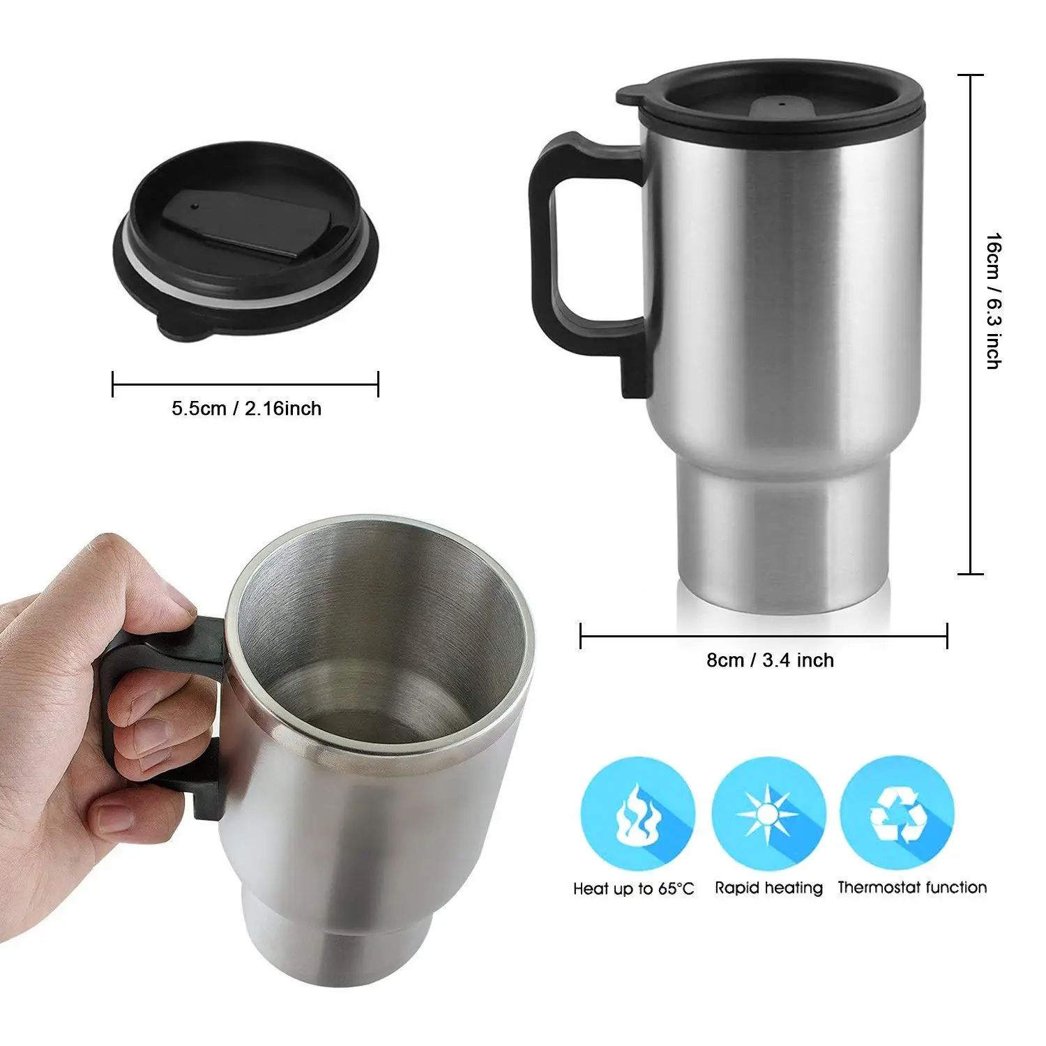 Smart Temperature Electric Heated Travel Coffee Mug With 12v Stainless ...
