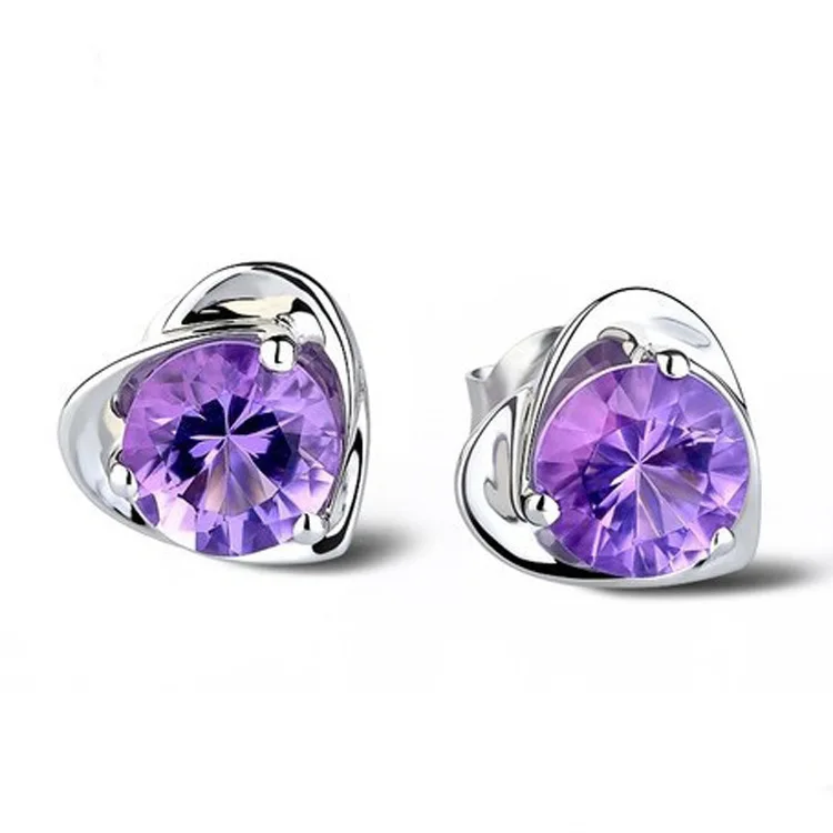 

Purple Zircon CZ Heart Shape 925 Sterling Silver Earring, Handmade Silver Jewellery, Silver Jewellery