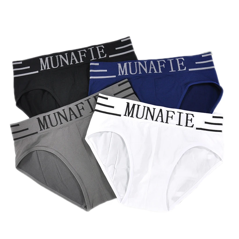 

Munafie Nylon Printed Letter Comfy Underpants Soft Good Elasticity seamless Underwear mens briefs, White/black/blue/dark gray