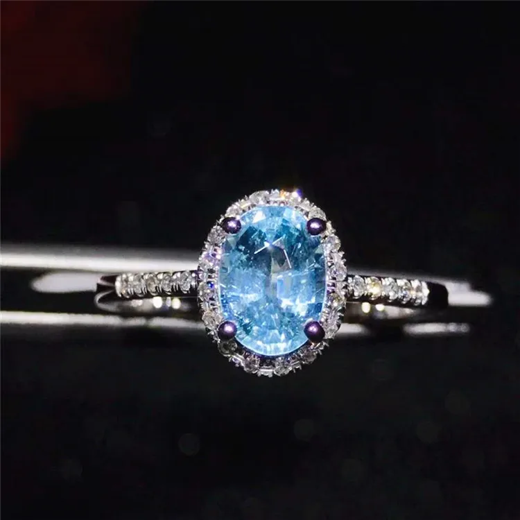

Fashion full finger jewelry 18k gold South Africa real diamond Paraiba natural blue tourmaline ring for women Wholesale