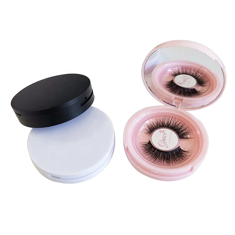 

Gracebeauty Private Label Round Eyelash Packaging With Mirror Lash Storage Box, Black, pink, white