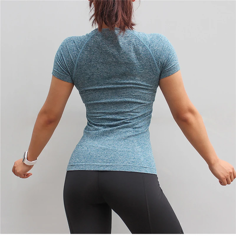 
Chenhao Blue Seamless Sportswear Clothing Quickly Dry Women Sports Wear Yoga Top Fitness Sexy Gym Wear 
