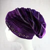 HZM-18149 Diamond Velvet Pleated Turban Women Dreadlocks Sleeping Baggy Hat for Hair Loss Caps