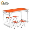 120*60cm Reinforced Collapsible Aluminum MDF Table, Portable Folding Picnic Camping Table w/4pcs Foldable Stools Set Adjustable