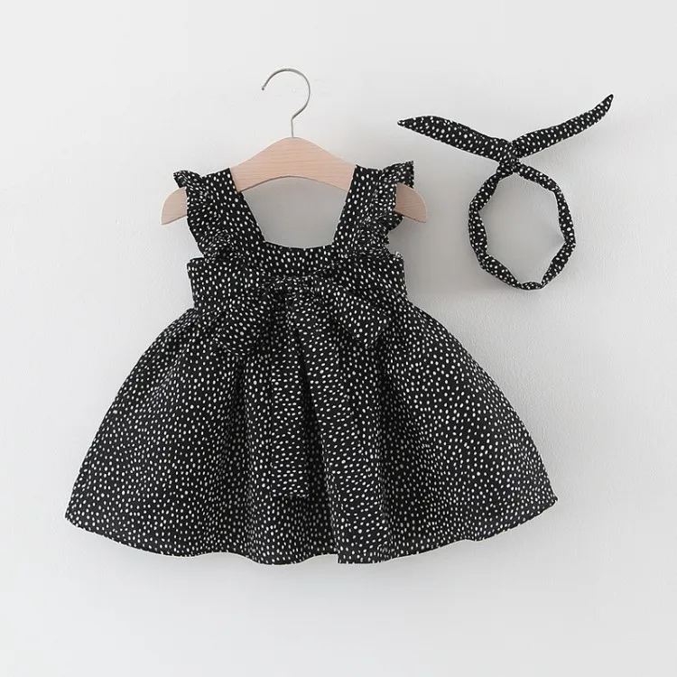

Ins popular big bow dress and headband two piece set for baby girls kids clothes, Black;red