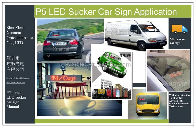CE RoHS FCC approval LED sign P5-12x48 (2.8"x10" inch) size 26cm x7cm ultra-thin LED sign For car