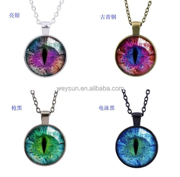 

Blue Green Cat Eye Necklace Pendant Fashion Charming Rhinestone Ethnic Necklace for Men Women, Multi
