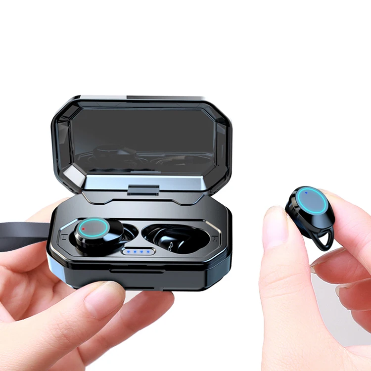 

Waterproof IPx6 Mini true Blue tooth wireless earphone with 3000mAh power bank, Black