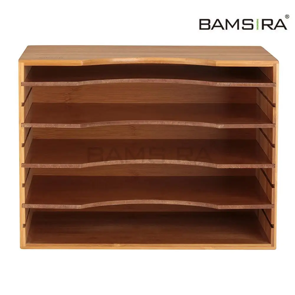 Bamboo File Organizer Paper Sorter With 5 Adjustable Shelves /bamsira