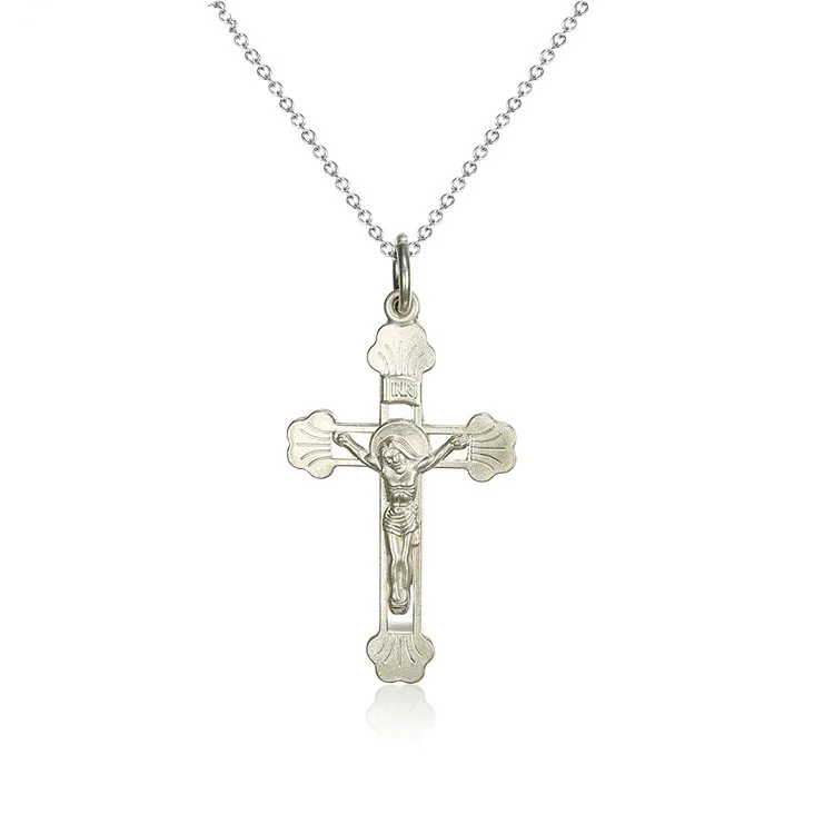 Onier Pure 925 Cross Pendant White Gold Religious Pendant Necklace For