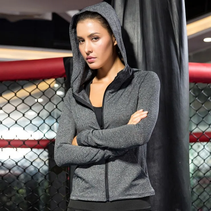 

New Arrival Women's Hoodie Soccer Compression Fitness Tight Running Sweat Workout T-Shirts Gym Sportswear Running ZippingJacket, 4 colors