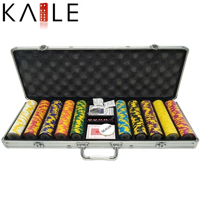 Casino Accessory Sets Clay Poker Chips Set 500 Pcs Poker Club Chips Playing Cards with Aluminium Box