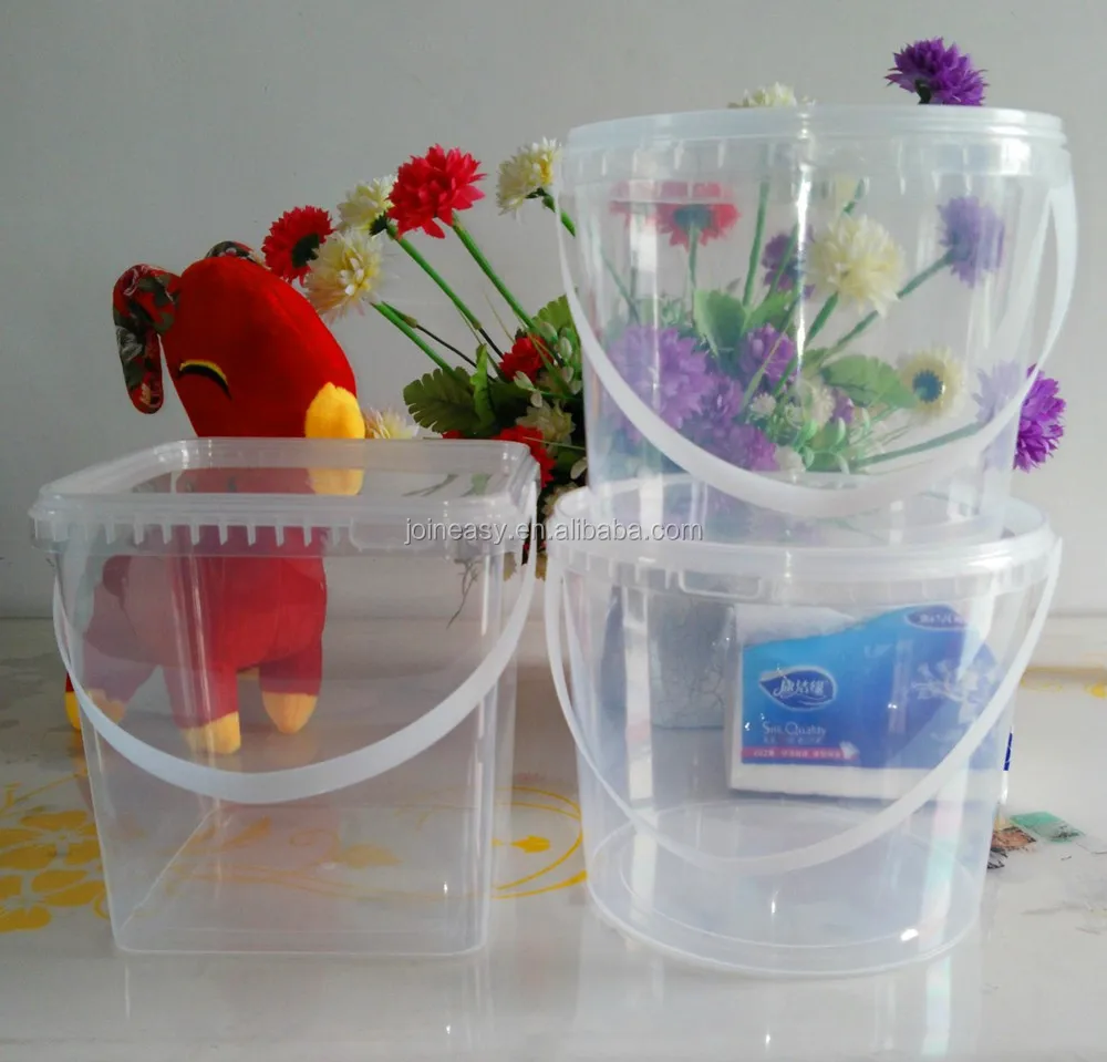 Ice Cream Container Plastic Square Bucket 4 Liter Squared Plastic Clear