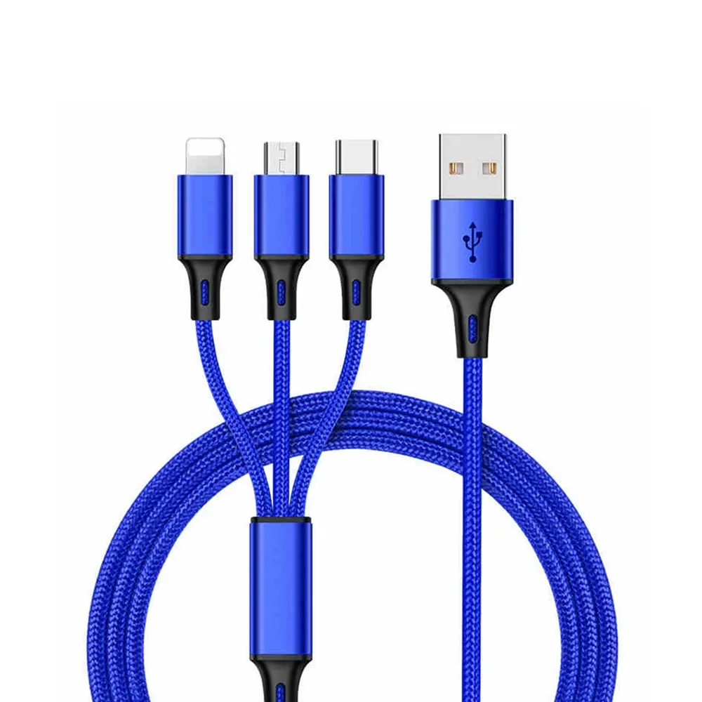 

Wholesale Factory Price Supplied Quick Charging Universal Micro Type-C Nylon Braided Aluminum Alloy Smartphone 3 in 1 Usb Cable
