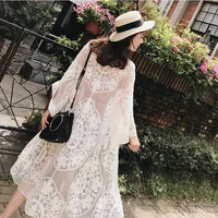 

very hot sale front open flower design 100% cotton lace blouse for bikini summer vaction