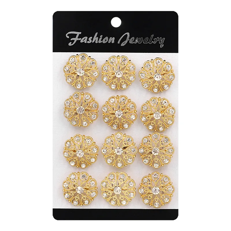 

SET 10pc Clear Rhinestone Crystal Flower Brooches Pins DIY Wedding Bouquet Broaches Kit, Silver/gold