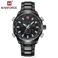 

Original Naviforce 9093 Mens Watches Brand Luxury Full Steel Quartz Men Dual LED Digital Wristwatch