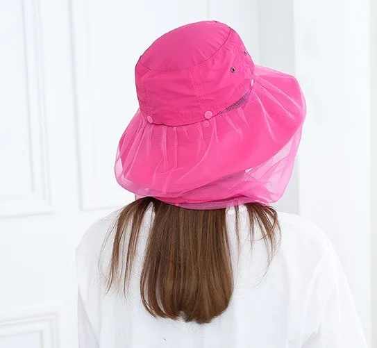 带网眼防蚊网帽子桶面具的一体化太阳帽