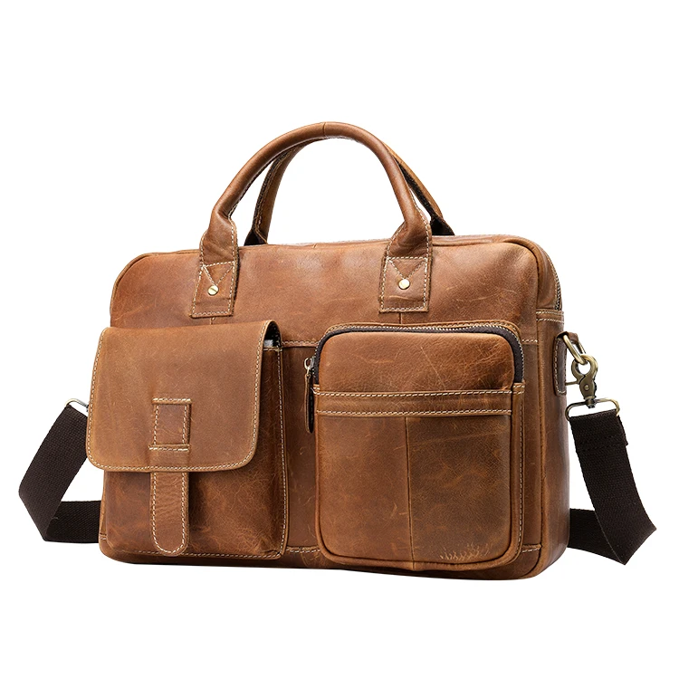 

High Quality Leather Men Briefcase Business Modeling Bags Italy Genuine Leather For Men Laptop Bag Handbag Khaki 1 Piece 8503, Coffee/brown