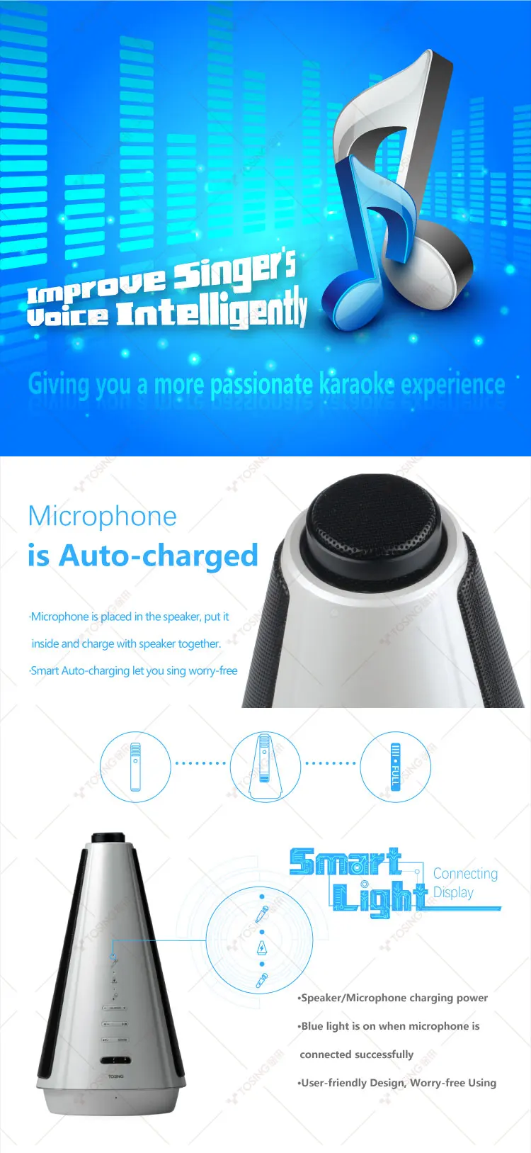 Tosing T08 Wireless Karaoke Microphone Speaker 2in1 Handheld Sing